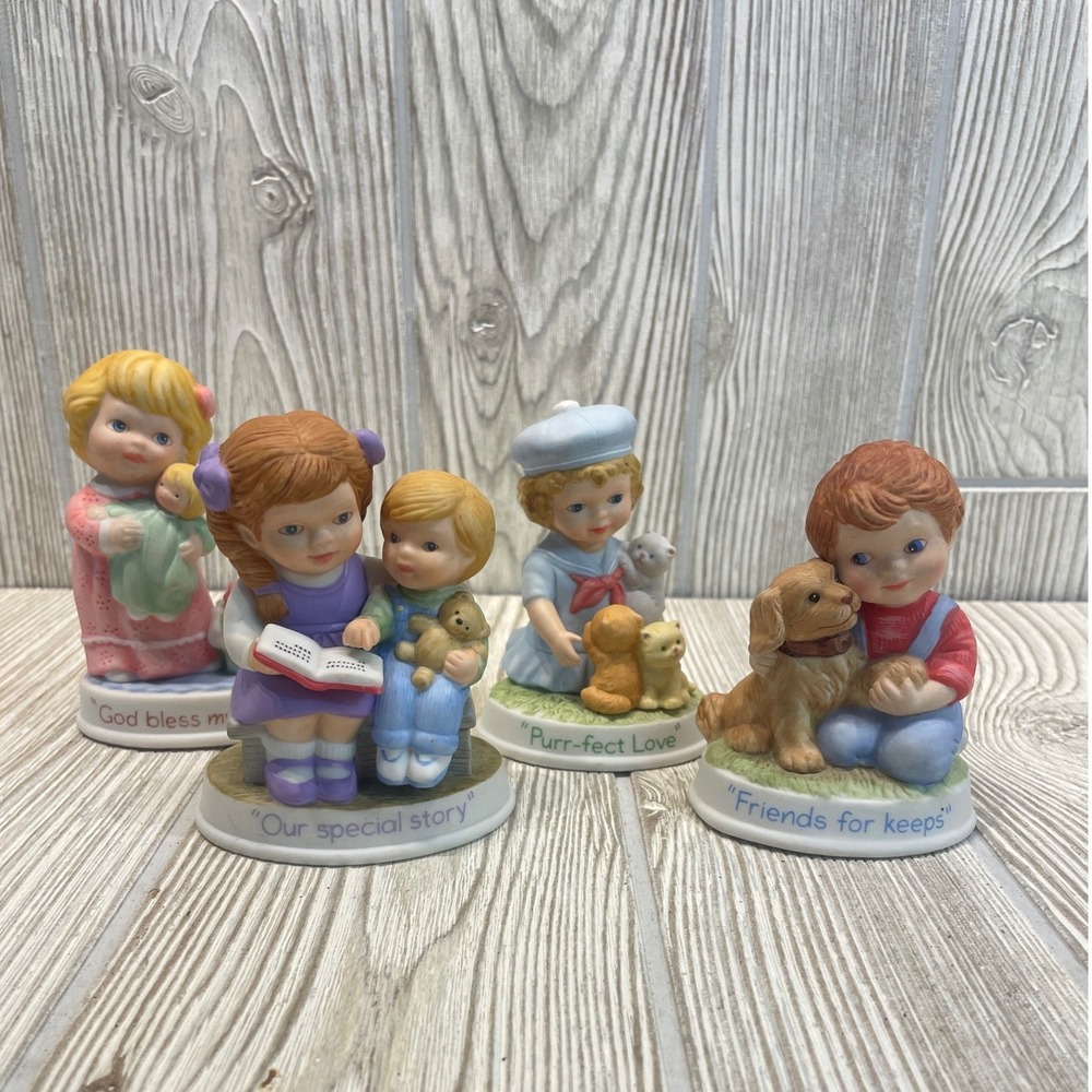 Vintage 1991 Avon Tender Memories Porcelain Figurine Set of 4 Children Animals